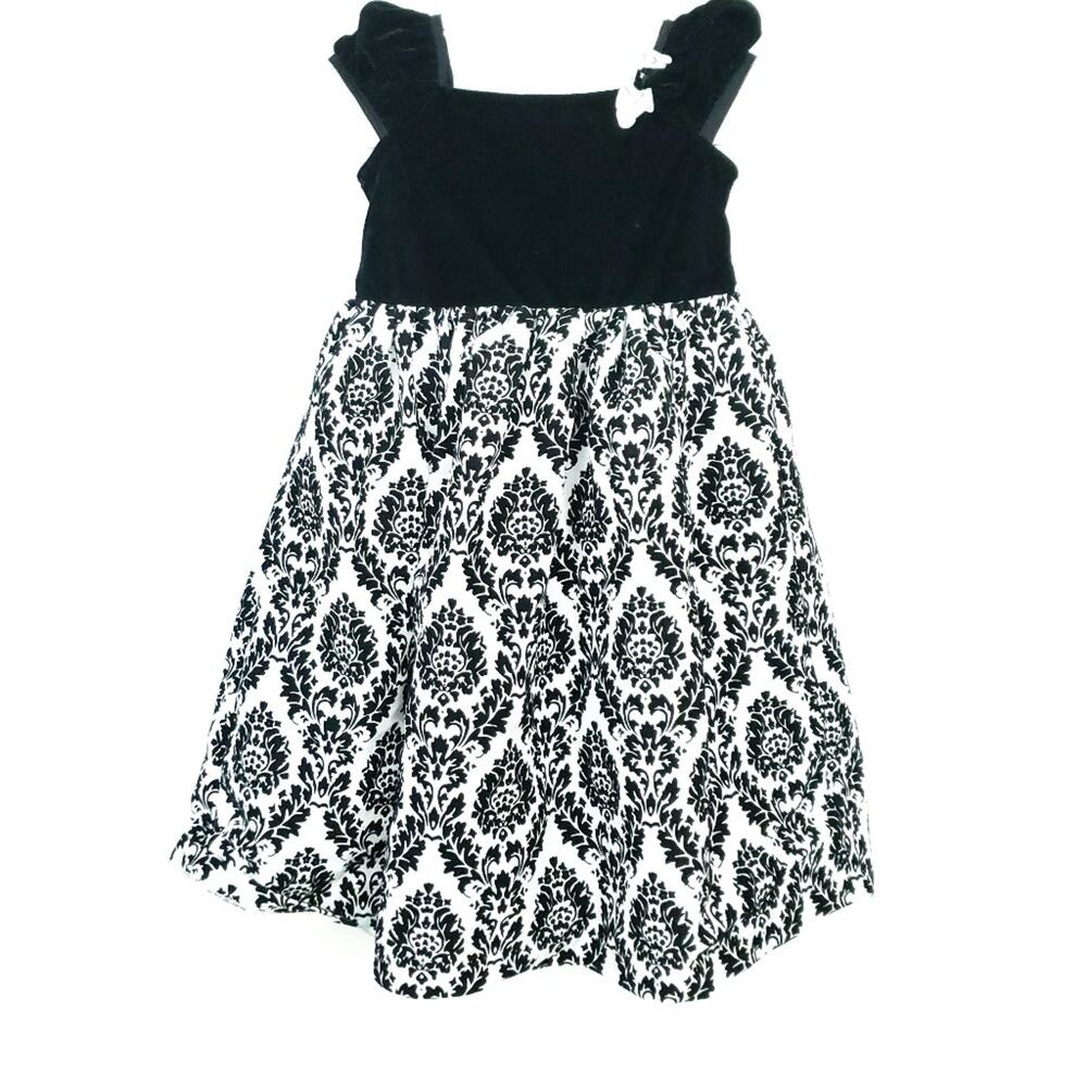 Black and White Damask Dress Christmas Size 6 Girls Sleeveless Holiday Dress